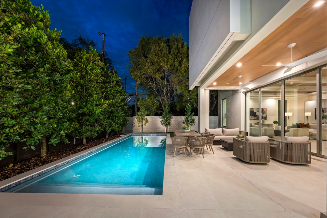 Modern home with pool and outdoor seating area